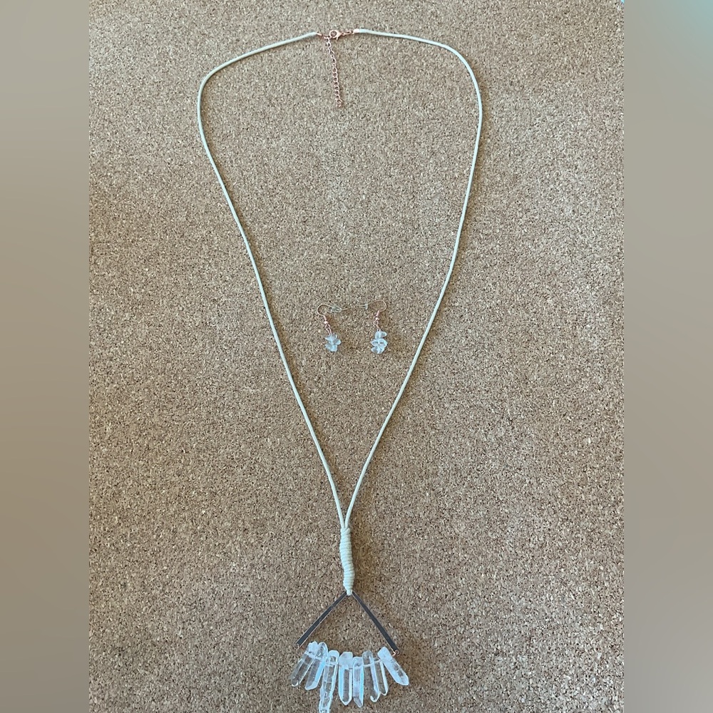Cream cord Rose Gold and Crystal Statement Necklace - Picture 1 of 5